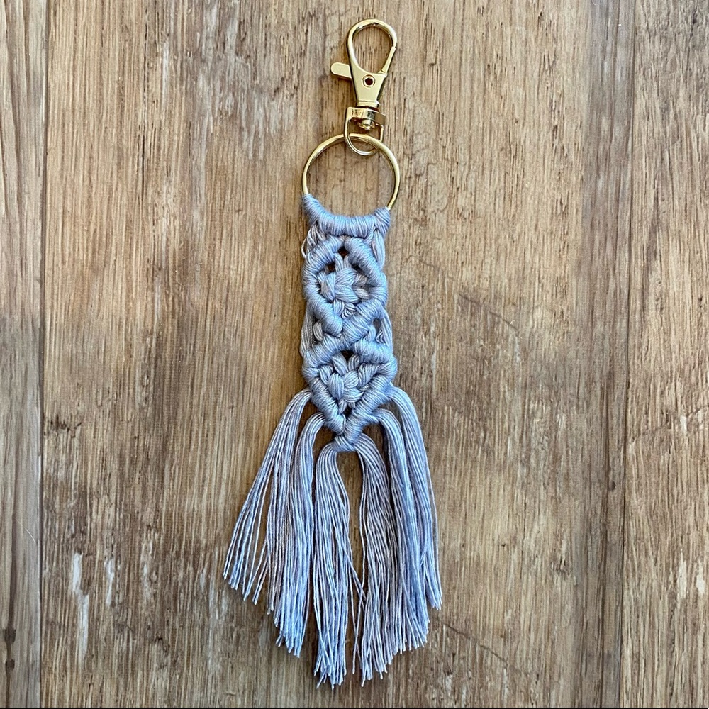 Light Gray Blue Macramé Keychain